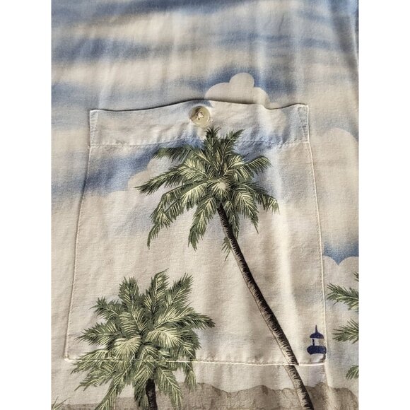 Pierre Cardin Tropical Girls Boat Lighthouse Palms Flowers Button Down Shirt L - Picture 6 of 9